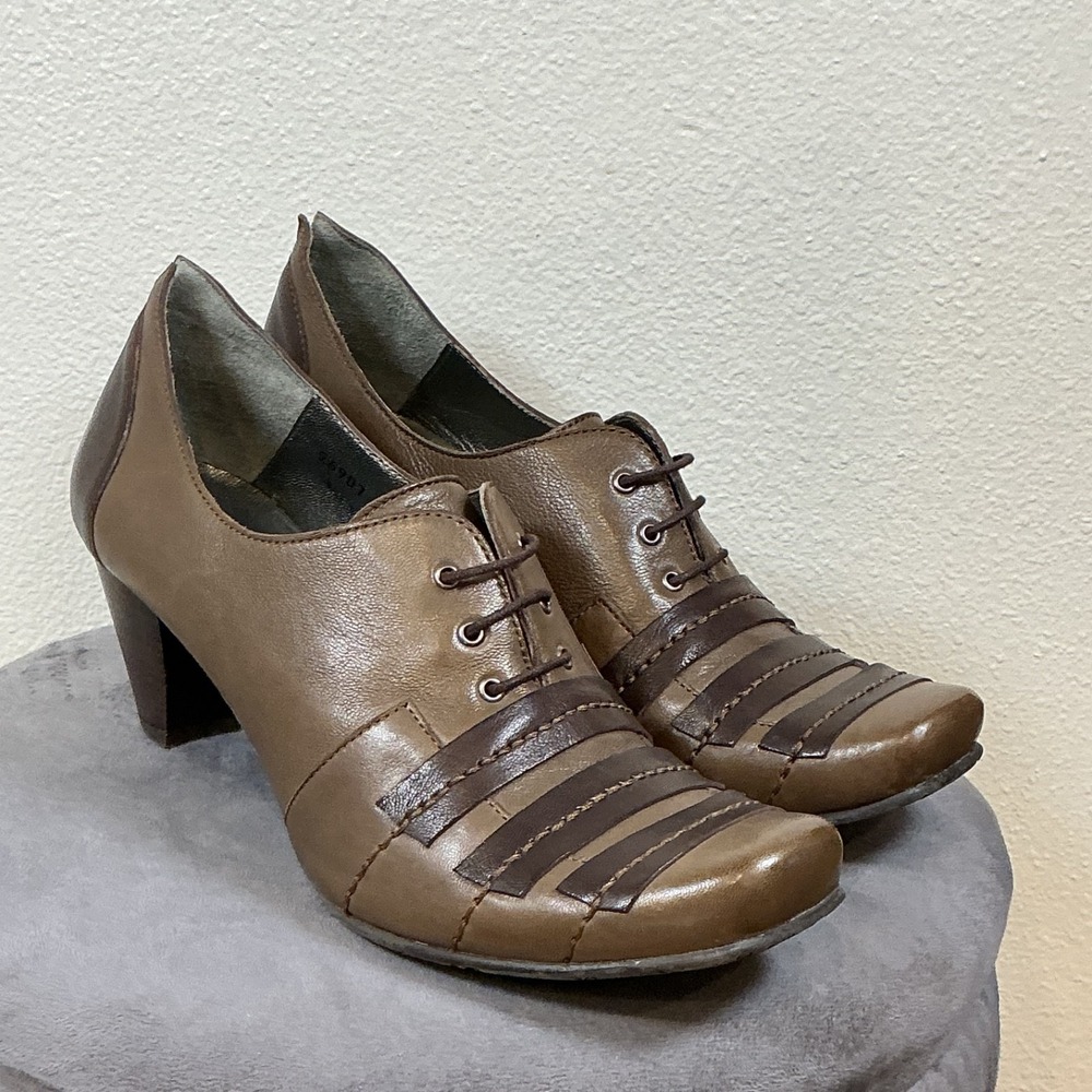 Fidji Brown Italian Leather Mary Jane Pumps Block Heel Square Toe EUR 41 US 9